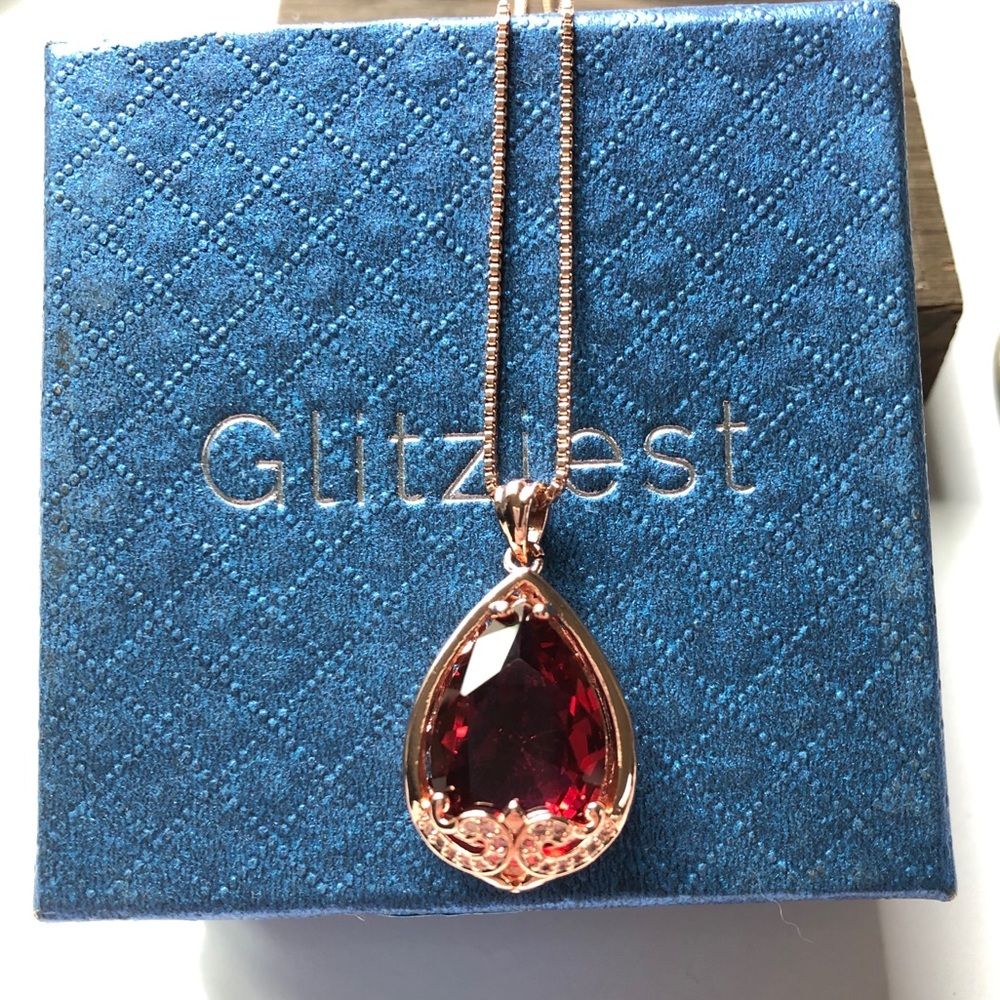 Rubellite Pendant Necklace QZ Rose Gold Plated NIB